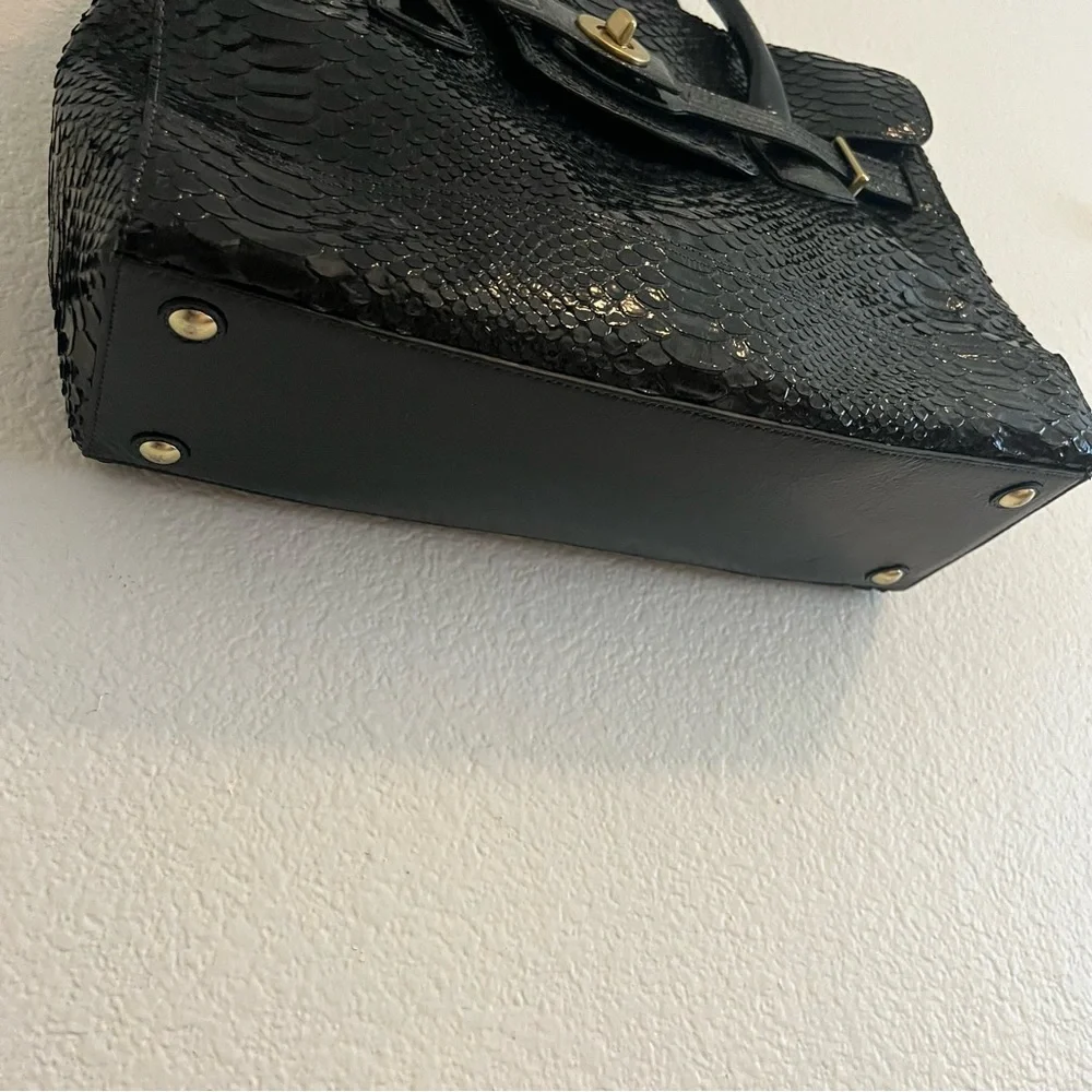 Coach black Hampton Embossed Python Flap Tote - Picture 3 of 7